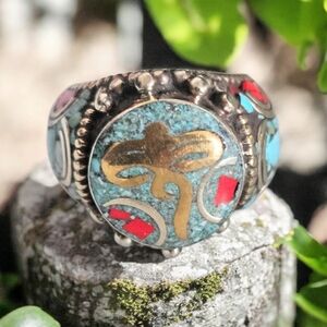 Turquoise and Gold Accent Statement Ring - Women Jewelry